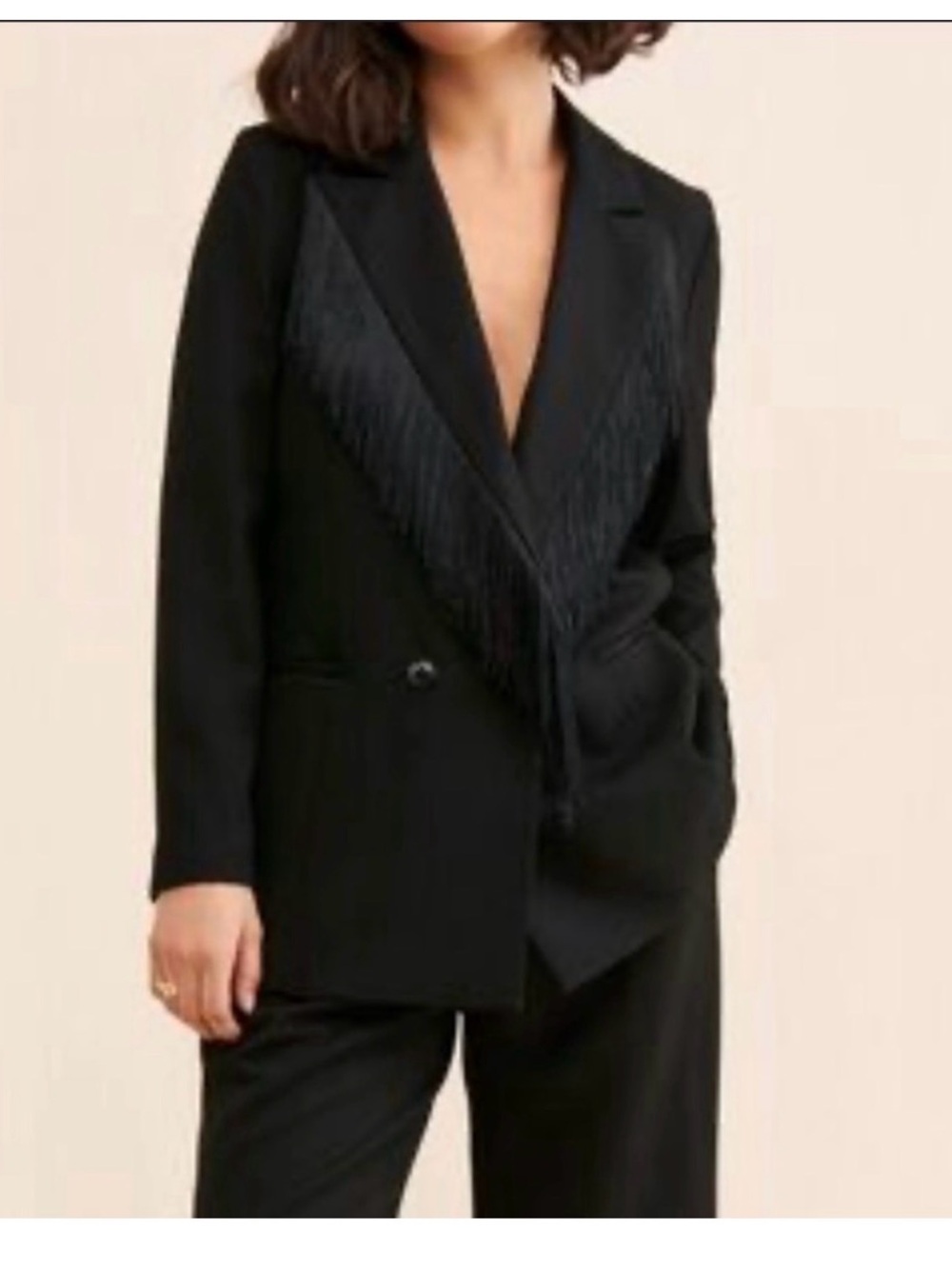 Anthropologie Hutch Black Fringe-Trim Blazer